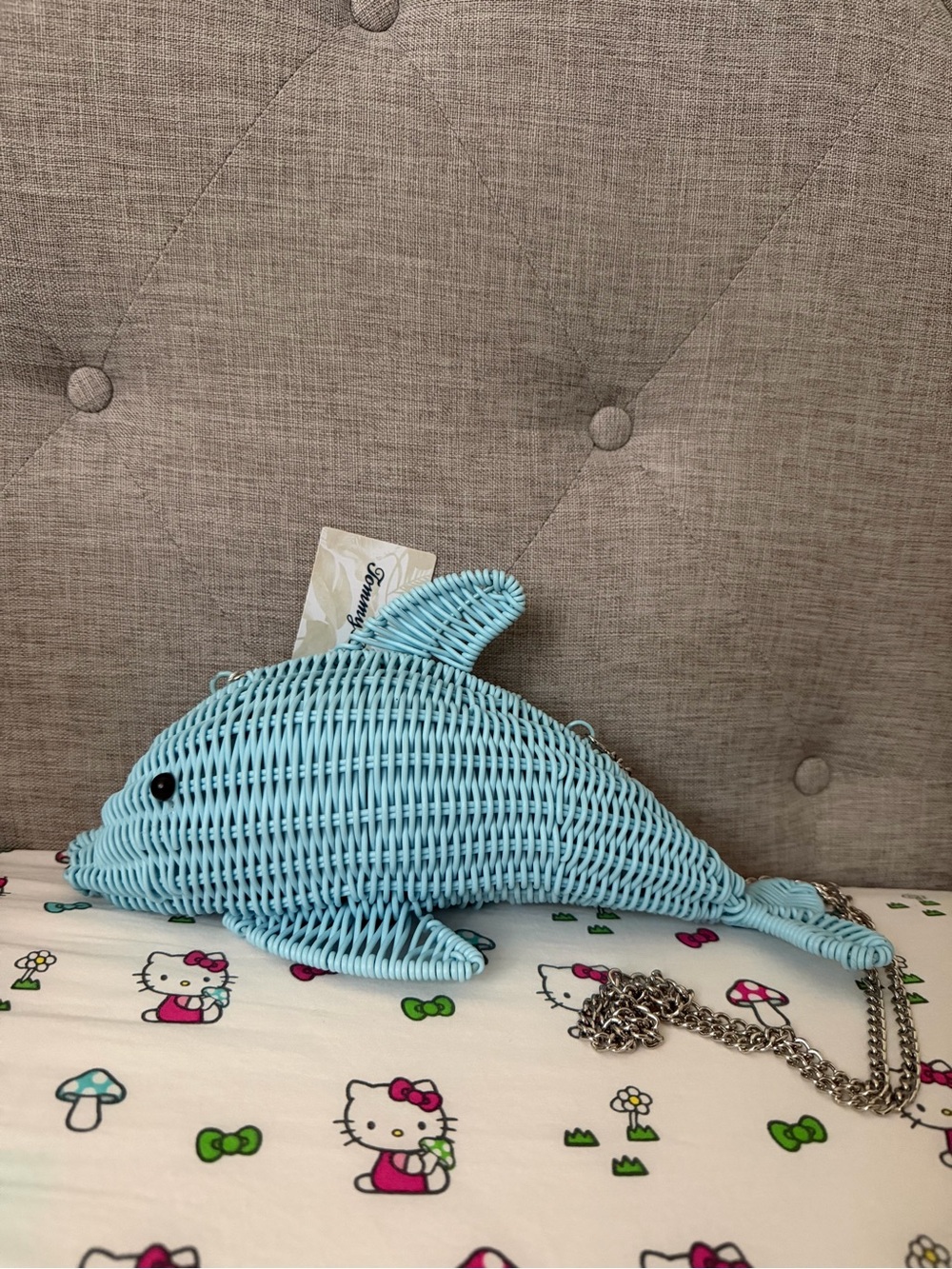 NWT Tommy Bahama Tik tok viral blue Dolphin wicker purse bag with silver chain